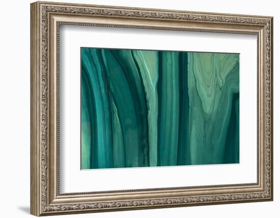 Abstract Fluid Art Background Dark Green and Olive Glitter Color. Liquid Marble. Acrylic Painting W-Anastasiia_Guseva-Framed Photographic Print