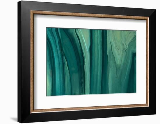 Abstract Fluid Art Background Dark Green and Olive Glitter Color. Liquid Marble. Acrylic Painting W-Anastasiia_Guseva-Framed Photographic Print