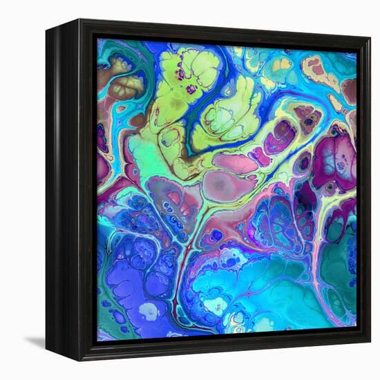 Abstract Fractals  Blue And Green-Cora Niele-Framed Stretched Canvas