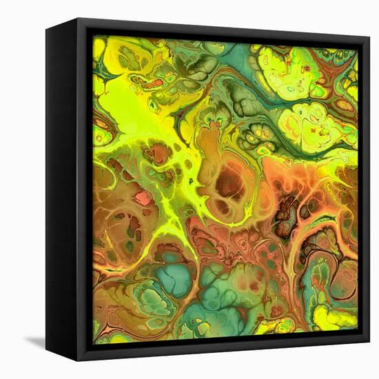 Abstract Fractals  Yellow, Orange And Green-Cora Niele-Framed Stretched Canvas