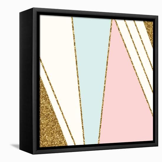 Abstract Geometric Composition in Light Blue, Cream, Gold Glitter and Pastel Pink. Modern and Styli-Iveta Angelova-Framed Stretched Canvas