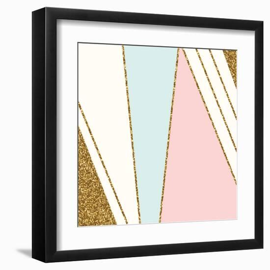 Abstract Geometric Composition in Light Blue, Cream, Gold Glitter and Pastel Pink. Modern and Styli-Iveta Angelova-Framed Art Print