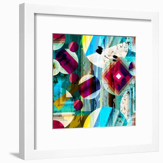 Abstract Geometric Pattern Background, with Circles, Strokes and Splashes, Seamless-Kirsten Hinte-Framed Art Print