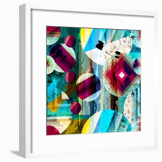 Abstract Geometric Pattern Background, with Circles, Strokes and Splashes, Seamless-Kirsten Hinte-Framed Premium Giclee Print