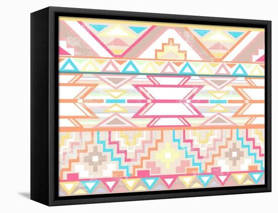 Abstract Geometric Seamless Aztec Pattern. Colorful Ikat Style Pattern.-cherry blossom girl-Framed Stretched Canvas