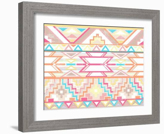 Abstract Geometric Seamless Aztec Pattern. Colorful Ikat Style Pattern.-cherry blossom girl-Framed Art Print