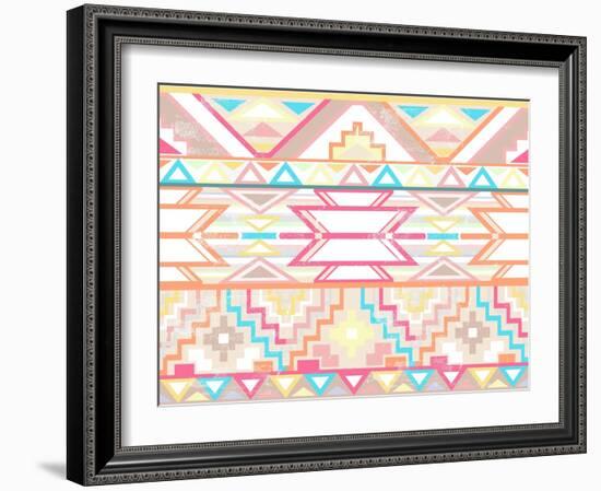 Abstract Geometric Seamless Aztec Pattern. Colorful Ikat Style Pattern.-cherry blossom girl-Framed Art Print