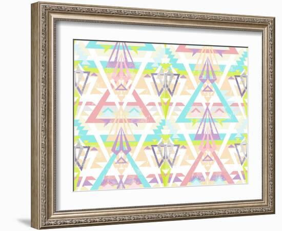 Abstract Geometric Seamless Aztec Pattern. Colorful Ikat Style Pattern.-cherry blossom girl-Framed Art Print