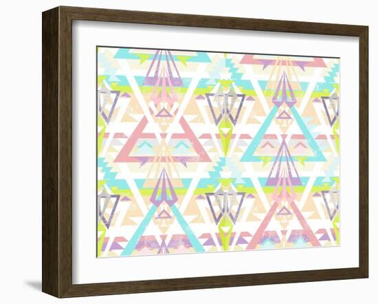 Abstract Geometric Seamless Aztec Pattern. Colorful Ikat Style Pattern.-cherry blossom girl-Framed Art Print