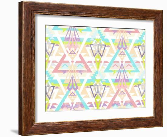 Abstract Geometric Seamless Aztec Pattern. Colorful Ikat Style Pattern.-cherry blossom girl-Framed Art Print