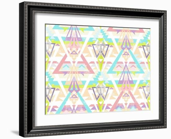 Abstract Geometric Seamless Aztec Pattern. Colorful Ikat Style Pattern.-cherry blossom girl-Framed Art Print