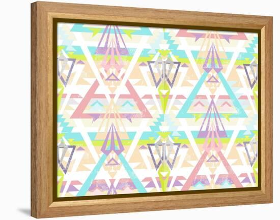 Abstract Geometric Seamless Aztec Pattern. Colorful Ikat Style Pattern.-cherry blossom girl-Framed Stretched Canvas