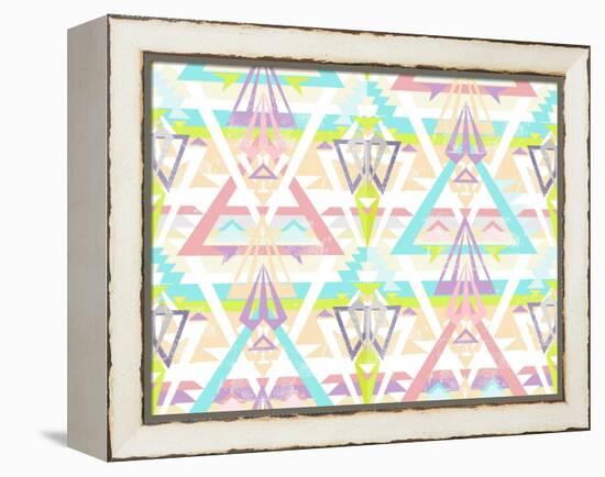 Abstract Geometric Seamless Aztec Pattern. Colorful Ikat Style Pattern.-cherry blossom girl-Framed Stretched Canvas