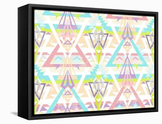 Abstract Geometric Seamless Aztec Pattern. Colorful Ikat Style Pattern.-cherry blossom girl-Framed Stretched Canvas