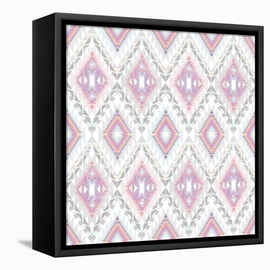 Abstract Geometric Seamless Aztec Pattern. Colorful Ikat Style Pattern-cherry blossom girl-Framed Stretched Canvas