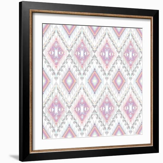 Abstract Geometric Seamless Aztec Pattern. Colorful Ikat Style Pattern-cherry blossom girl-Framed Art Print