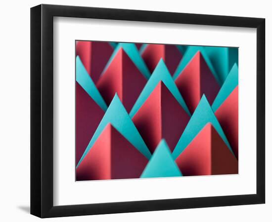 Abstract Geometrical Background with Colorful Paper Pyramids. Selective Focus-Abstract Oil Work-Framed Photographic Print