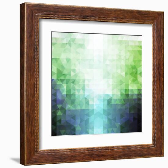 Abstract Green and Blue Triangle Pattern-ilyianne-Framed Art Print