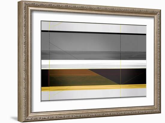 Abstract Grey and Yellow Stripes-NaxArt-Framed Art Print