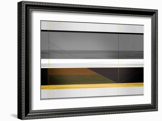 Abstract Grey and Yellow Stripes-NaxArt-Framed Art Print