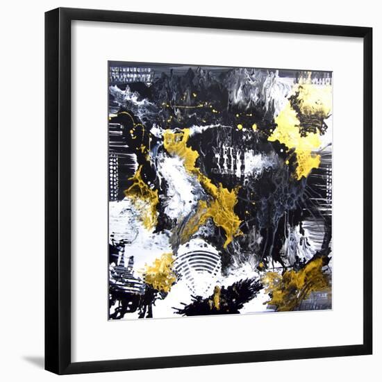 Abstract Hand Painted Black and White with Gold Background, Acrylic Painting on Canvas, Wallpaper,-Artlusy-Framed Premium Giclee Print