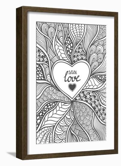 Abstract Heart Frame in Zen-Doodle Style-null-Framed Art Print