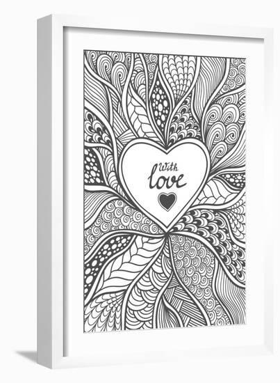 Abstract Heart Frame in Zen-Doodle Style-null-Framed Art Print