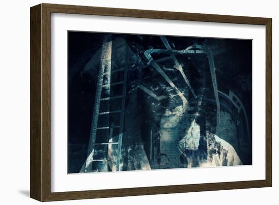 Abstract Horror Background, Dark Room with Ghost-Eugene Sergeev-Framed Photographic Print