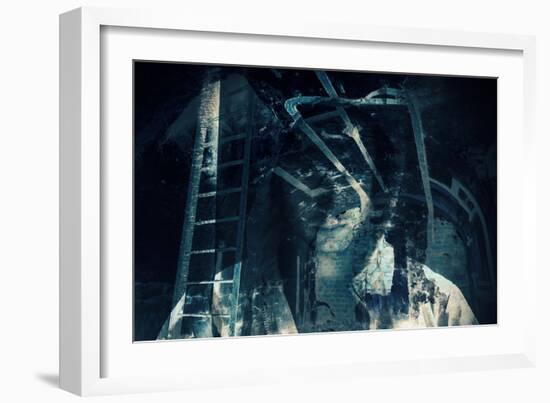 Abstract Horror Background, Dark Room with Ghost-Eugene Sergeev-Framed Photographic Print