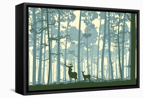 Abstract Illustration of Wild Animals in Wood.-Vertyr-Framed Stretched Canvas