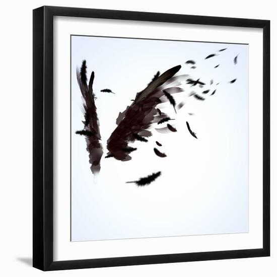 Abstract Image Of Black Wings Against Light Background-Sergey Nivens-Framed Premium Giclee Print