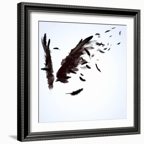 Abstract Image Of Black Wings Against Light Background-Sergey Nivens-Framed Premium Giclee Print