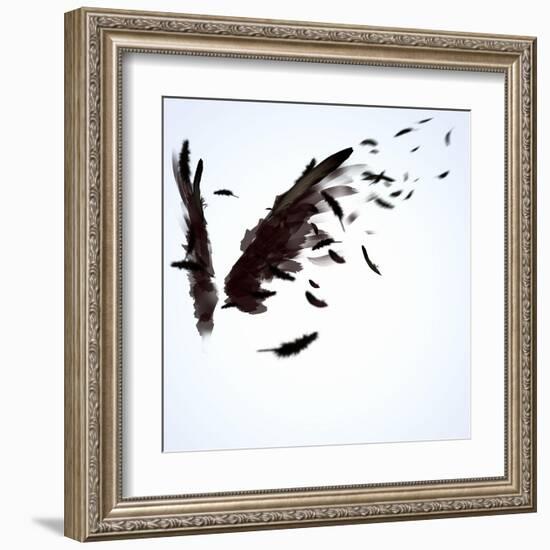 Abstract Image Of Black Wings Against Light Background-Sergey Nivens-Framed Art Print