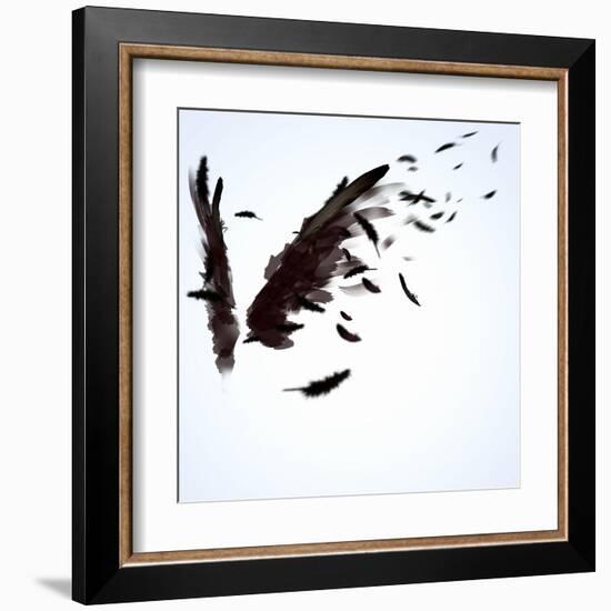 Abstract Image Of Black Wings Against Light Background-Sergey Nivens-Framed Art Print