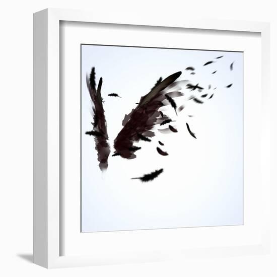 Abstract Image Of Black Wings Against Light Background-Sergey Nivens-Framed Art Print