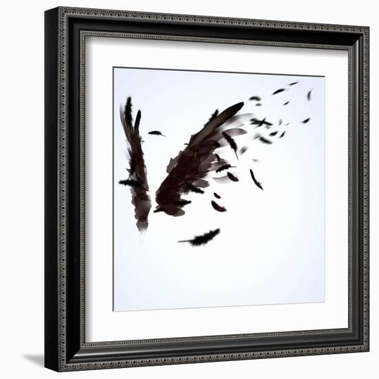 Abstract Image Of Black Wings Against Light Background-Sergey Nivens-Framed Art Print