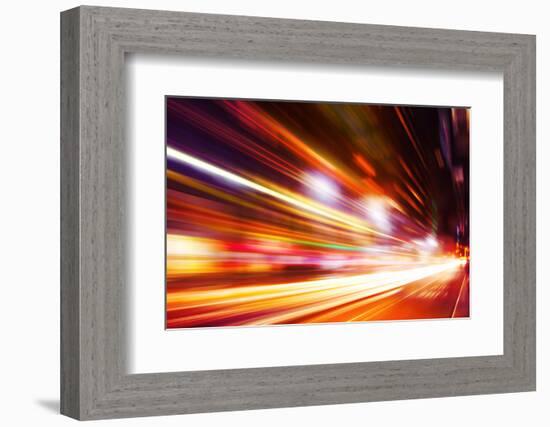 Abstract Image of Night Traffic in the City.-Elenamiv-Framed Photographic Print