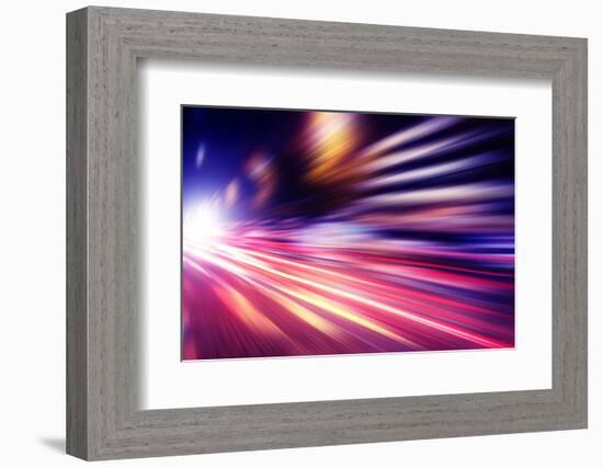 Abstract Image of Speed Motion in the City at Twilight.-Elenamiv-Framed Photographic Print