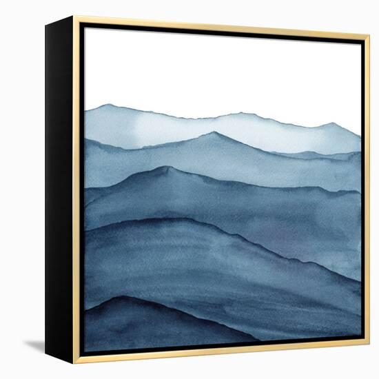 abstract indigo blue watercolor waves mountains on white background-Julia Druzenko-Framed Stretched Canvas