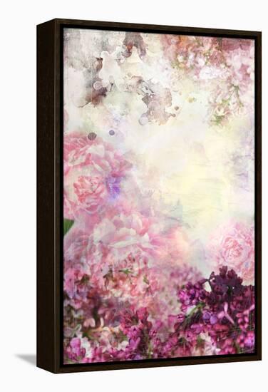 Abstract Ink Painting Combined with Flowers on Grunge Paper Texture-run4it-Framed Stretched Canvas