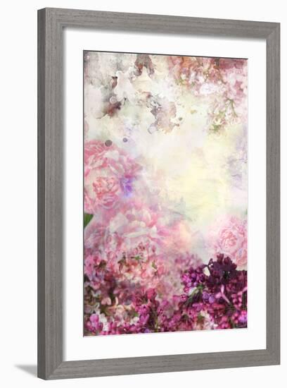 Abstract Ink Painting Combined with Flowers on Grunge Paper Texture-run4it-Framed Art Print