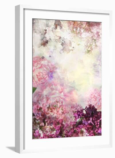 Abstract Ink Painting Combined with Flowers on Grunge Paper Texture-run4it-Framed Art Print