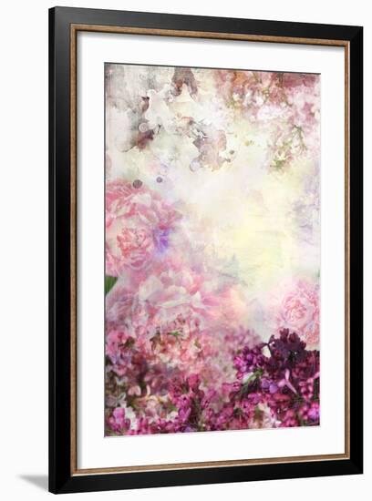 Abstract Ink Painting Combined with Flowers on Grunge Paper Texture-run4it-Framed Art Print