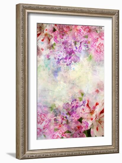 Abstract Ink Painting Combined With Flowers On Grunge Paper Texture-run4it-Framed Art Print