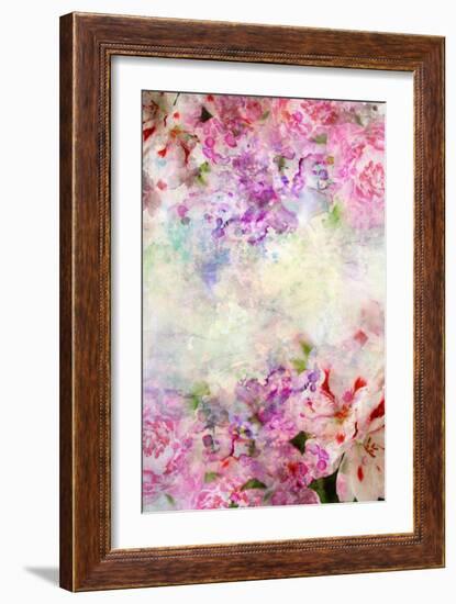 Abstract Ink Painting Combined With Flowers On Grunge Paper Texture-run4it-Framed Art Print