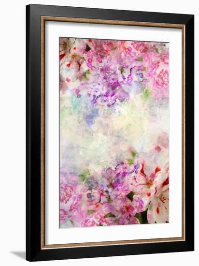 Abstract Ink Painting Combined With Flowers On Grunge Paper Texture-run4it-Framed Art Print