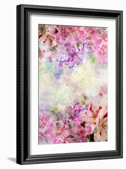 Abstract Ink Painting Combined With Flowers On Grunge Paper Texture-run4it-Framed Art Print