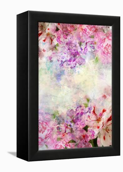 Abstract Ink Painting Combined With Flowers On Grunge Paper Texture-run4it-Framed Stretched Canvas