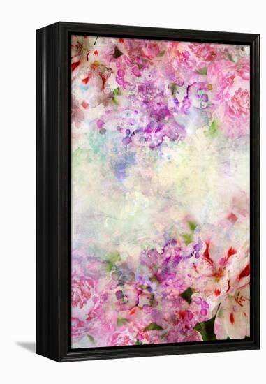 Abstract Ink Painting Combined With Flowers On Grunge Paper Texture-run4it-Framed Stretched Canvas