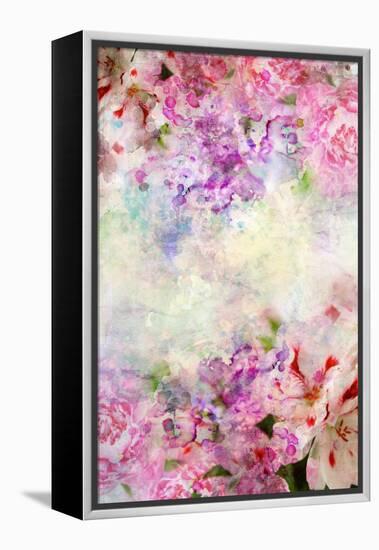 Abstract Ink Painting Combined With Flowers On Grunge Paper Texture-run4it-Framed Stretched Canvas